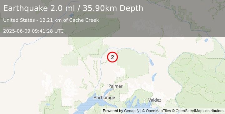 Earthquake 42 km ENE of Chase, Alaska (2.0 ml) (2025-06-09 09:41:28 UTC)