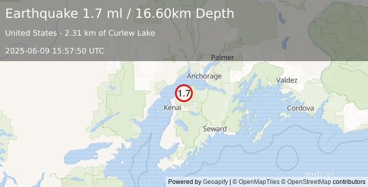 Earthquake 9 km SSW of Point Possession, Alaska (1.7 ml) (2025-06-09 15:57:50 UTC)