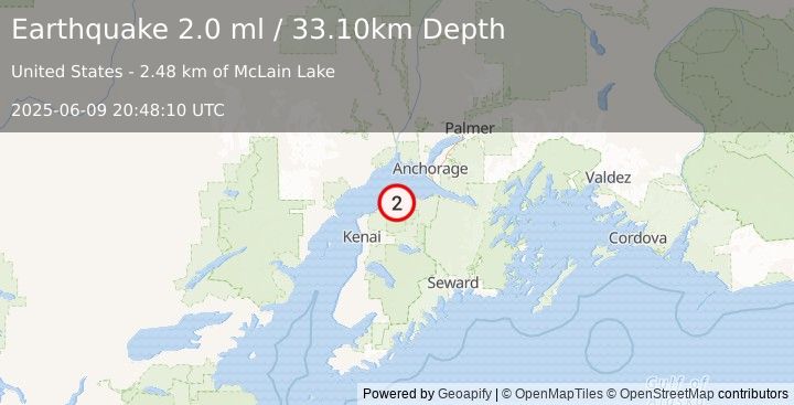 Earthquake 8 km ESE of Point Possession, Alaska (2.0 ml) (2025-06-09 20:48:10 UTC)