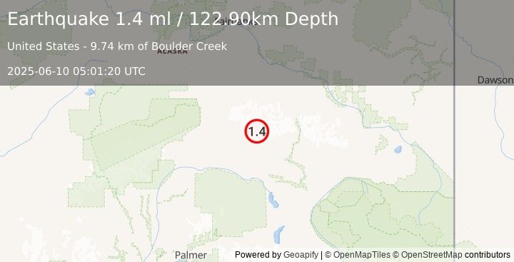 Earthquake 79 km WNW of Paxson, Alaska (1.4 ml) (2025-06-10 05:01:20 UTC)
