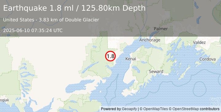 Earthquake 76 km W of Salamatof, Alaska (1.8 ml) (2025-06-10 07:35:24 UTC)