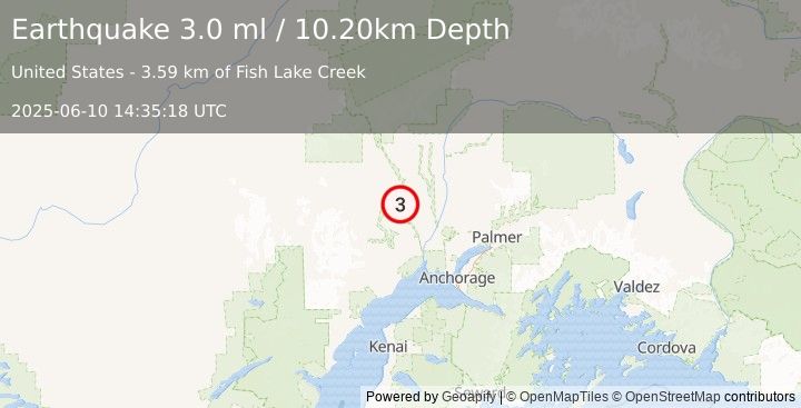 Earthquake 22 km ESE of Skwentna, Alaska (3.0 ml) (2025-06-10 14:35:18 UTC)