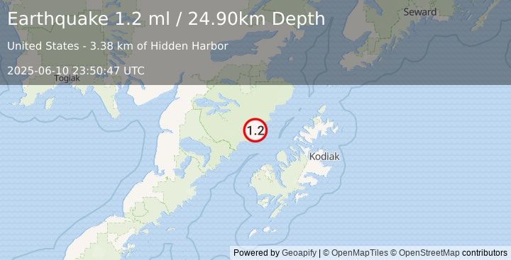 Earthquake 72 km N of Karluk, Alaska (1.2 ml) (2025-06-10 23:50:47 UTC)