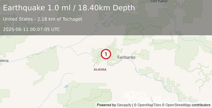 Earthquake 24 km SSE of Minto, Alaska (1.0 ml) (2025-06-11 00:07:05 UTC)