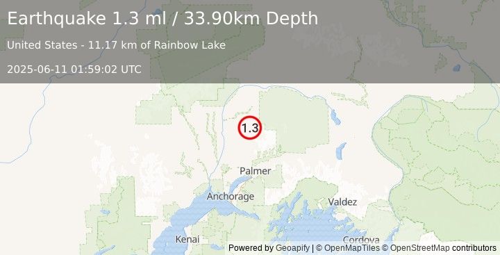 Earthquake 31 km ENE of Susitna North, Alaska (1.3 ml) (2025-06-11 01:59:02 UTC)