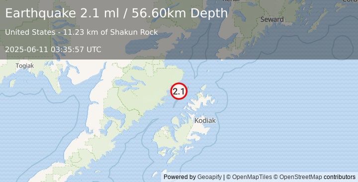 Earthquake 59 km NW of Aleneva, Alaska (2.1 ml) (2025-06-11 03:35:57 UTC)