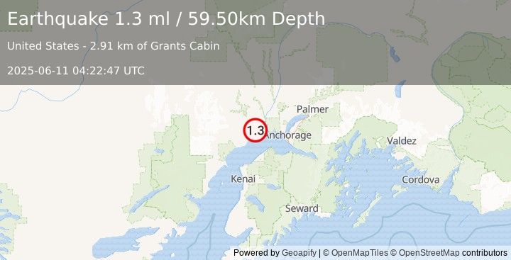 Earthquake 19 km NE of Beluga, Alaska (1.3 ml) (2025-06-11 04:22:47 UTC)
