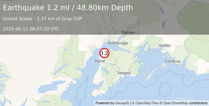 Earthquake 15 km SW of Point Possession, Alaska (1.2 ml) (2025-06-11 06:07:20 UTC)