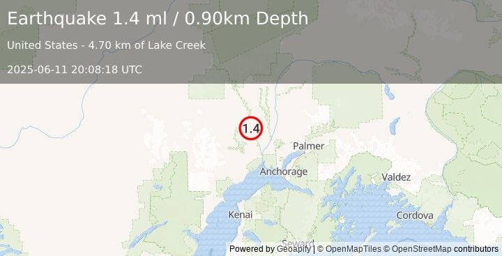 Earthquake 28 km ESE of Skwentna, Alaska (1.4 ml) (2025-06-11 20:08:18 UTC)