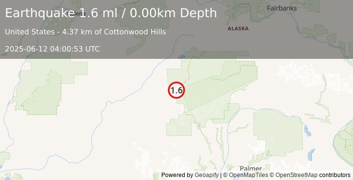 Earthquake 49 km SW of Denali National Park, Alaska (1.6 ml) (2025-06-12 04:00:53 UTC)