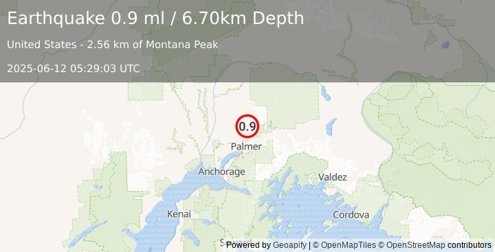Earthquake 20 km NNE of Fishhook, Alaska (0.9 ml) (2025-06-12 05:29:03 UTC)