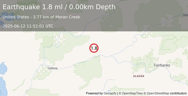 Earthquake 70 km WNW of Tanana, Alaska (1.8 ml) (2025-06-12 11:52:01 UTC)