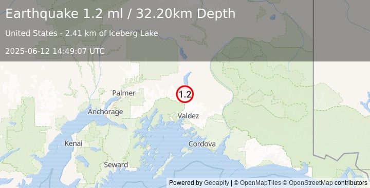 Earthquake 48 km SSE of Nelchina, Alaska (1.2 ml) (2025-06-12 14:49:07 UTC)