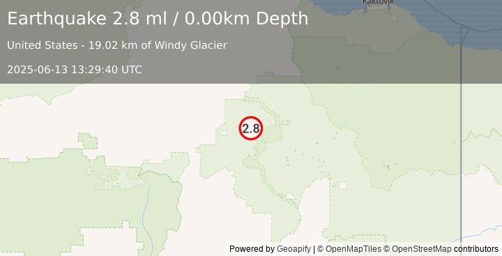 Earthquake 108 km NW of Arctic Village, Alaska (2.8 ml) (2025-06-13 13:29:40 UTC)