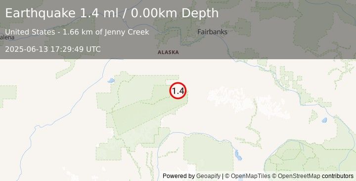 Earthquake 16 km WSW of Denali Park, Alaska (1.4 ml) (2025-06-13 17:29:49 UTC)
