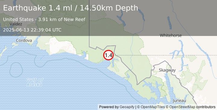 Earthquake 52 km N of Yakutat, Alaska (1.4 ml) (2025-06-13 22:39:04 UTC)