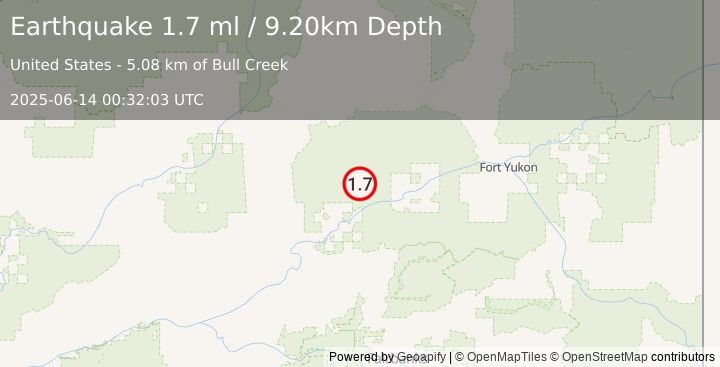 Earthquake 51 km W of Beaver, Alaska (1.7 ml) (2025-06-14 00:32:03 UTC)