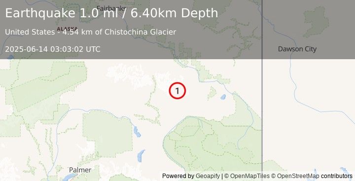 Earthquake 45 km ENE of Paxson, Alaska (1.0 ml) (2025-06-14 03:03:02 UTC)