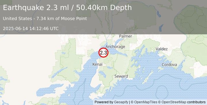 Earthquake 9 km NW of Point Possession, Alaska (2.3 ml) (2025-06-14 14:12:46 UTC)