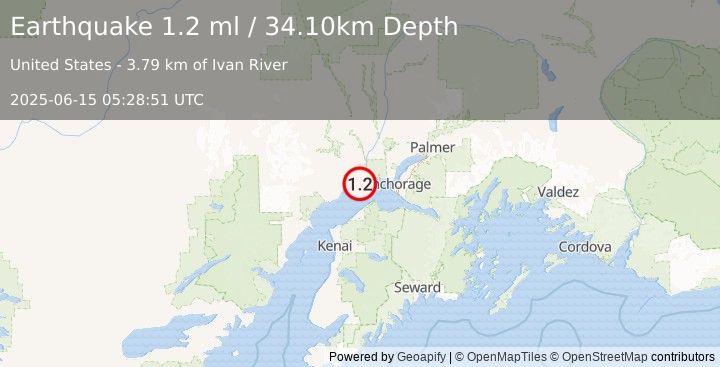 Earthquake 22 km ENE of Beluga, Alaska (1.2 ml) (2025-06-15 05:28:51 UTC)