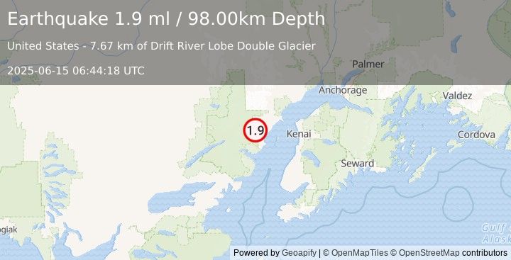 Earthquake 70 km W of Salamatof, Alaska (1.9 ml) (2025-06-15 06:44:18 UTC)