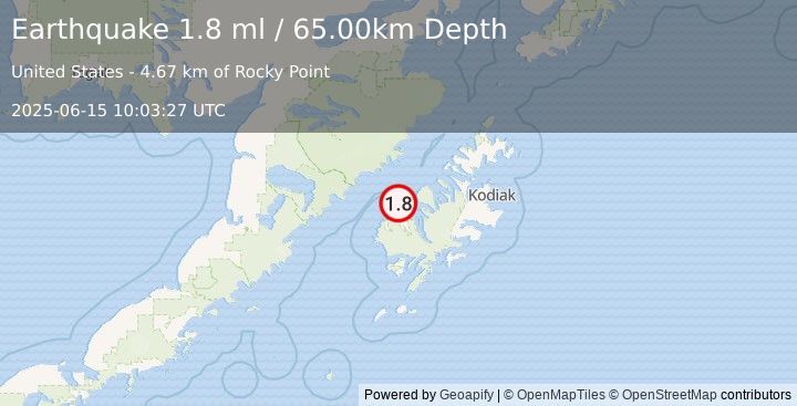 Earthquake 18 km NE of Karluk, Alaska (1.8 ml) (2025-06-15 10:03:27 UTC)