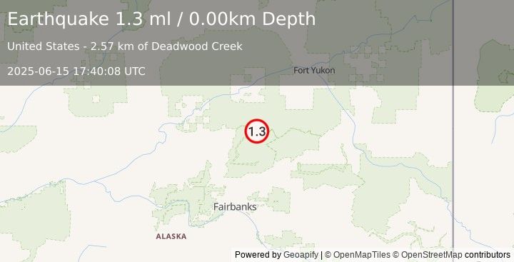 Earthquake 63 km SSE of Beaver, Alaska (1.3 ml) (2025-06-15 17:40:08 UTC)