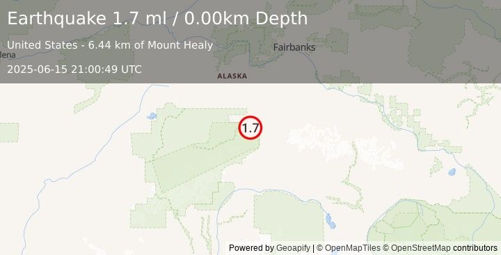 Earthquake 9 km W of Denali Park, Alaska (1.7 ml) (2025-06-15 21:00:49 UTC)