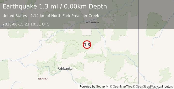 Earthquake 45 km WNW of Central, Alaska (1.3 ml) (2025-06-15 23:10:31 UTC)