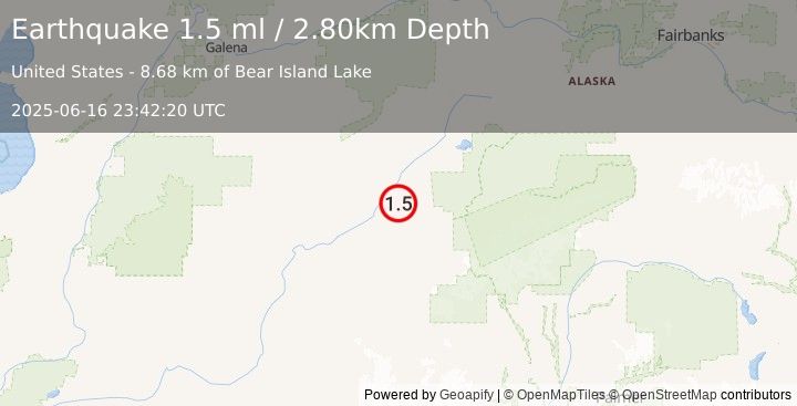 Earthquake 59 km NE of Nikolai, Alaska (1.5 ml) (2025-06-16 23:42:20 UTC)