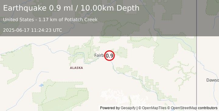 Earthquake 8 km NNE of North Pole, Alaska (0.9 ml) (2025-06-17 11:24:23 UTC)