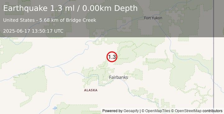 Earthquake 19 km ESE of Livengood, Alaska (1.3 ml) (2025-06-17 13:50:17 UTC)