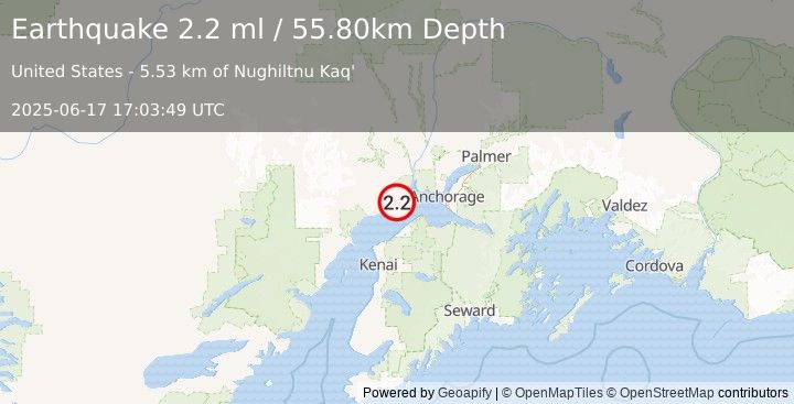 Earthquake 10 km E of Beluga, Alaska (2.2 ml) (2025-06-17 17:03:49 UTC)