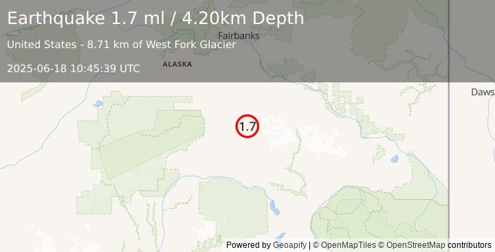 Earthquake 75 km ESE of Denali Park, Alaska (1.7 ml) (2025-06-18 10:45:39 UTC)
