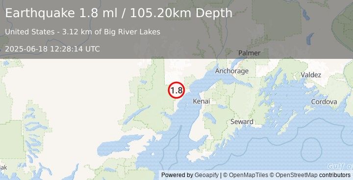 Earthquake 60 km W of Nikiski, Alaska (1.8 ml) (2025-06-18 12:28:14 UTC)