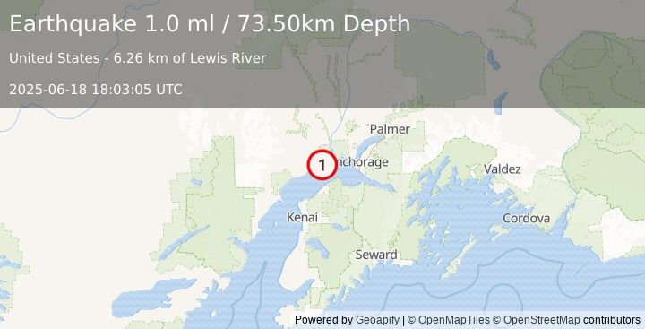 Earthquake 17 km ENE of Beluga, Alaska (1.0 ml) (2025-06-18 18:03:05 UTC)