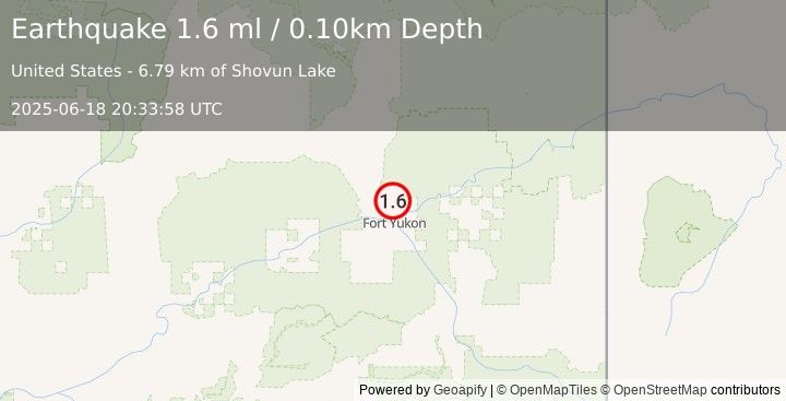 Earthquake 19 km N of Fort Yukon, Alaska (1.6 ml) (2025-06-18 20:33:58 UTC)
