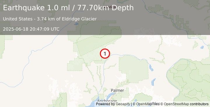 Earthquake 49 km N of Chase, Alaska (1.0 ml) (2025-06-18 20:47:09 UTC)