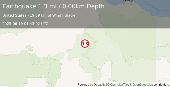 Earthquake 108 km NW of Arctic Village, Alaska (1.3 ml) (2025-06-19 01:43:02 UTC)