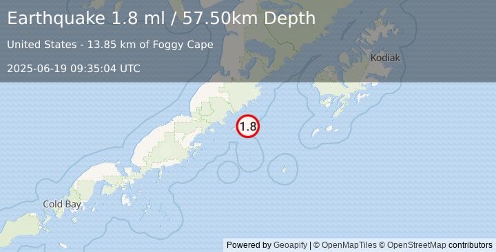 Earthquake 105 km ENE of Chignik, Alaska (1.8 ml) (2025-06-19 09:35:04 UTC)
