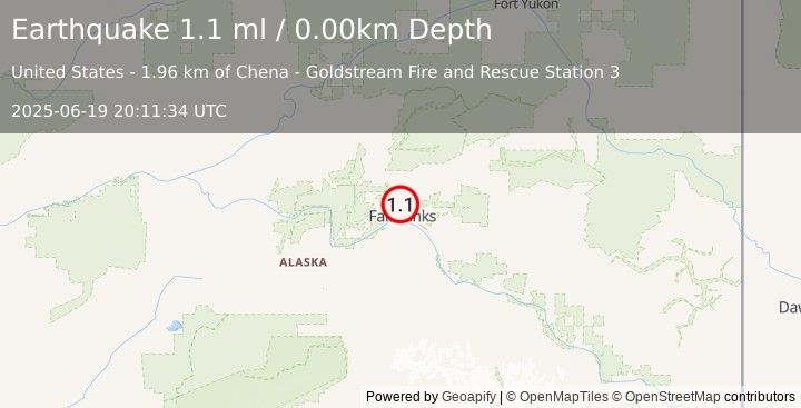 Earthquake 4 km NW of Farmers Loop, Alaska (1.1 ml) (2025-06-19 20:11:34 UTC)