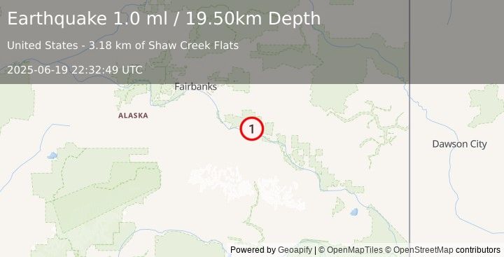 Earthquake 12 km N of Whitestone, Alaska (1.0 ml) (2025-06-19 22:32:49 UTC)