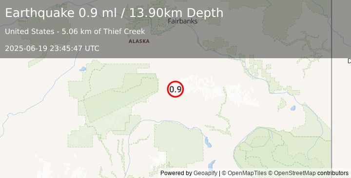 Earthquake 47 km ENE of Cantwell, Alaska (0.9 ml) (2025-06-19 23:45:47 UTC)