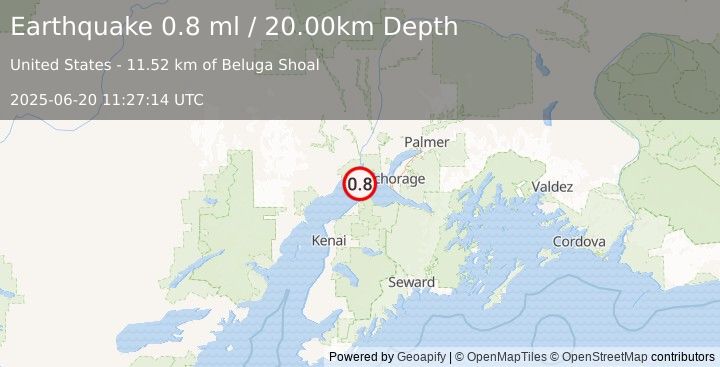 Earthquake 27 km NNE of Point Possession, Alaska (0.8 ml) (2025-06-20 11:27:14 UTC)