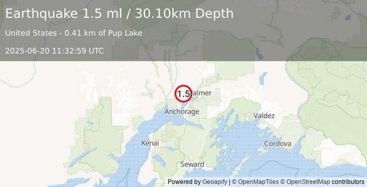 Earthquake 5 km S of Houston, Alaska (1.5 ml) (2025-06-20 11:32:59 UTC)