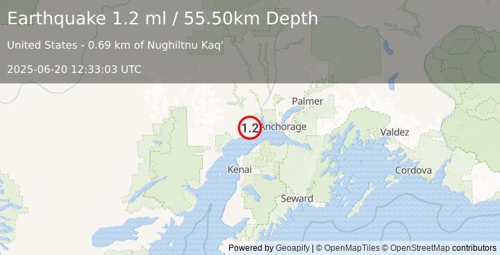 Earthquake 10 km NE of Beluga, Alaska (1.2 ml) (2025-06-20 12:33:03 UTC)