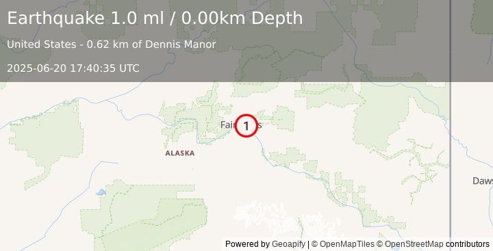 Earthquake 2 km N of Badger, Alaska (1.0 ml) (2025-06-20 17:40:35 UTC)