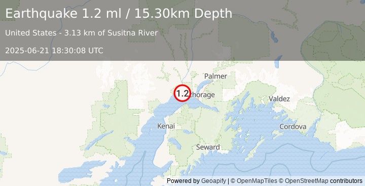 Earthquake 31 km ENE of Beluga, Alaska (1.2 ml) (2025-06-21 18:30:08 UTC)