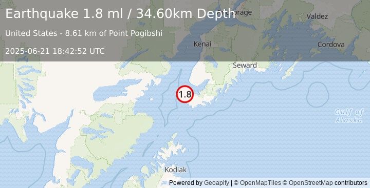Earthquake 14 km NNW of Nanwalek, Alaska (1.8 ml) (2025-06-21 18:42:52 UTC)