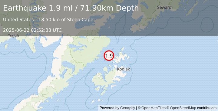 Earthquake 42 km NW of Aleneva, Alaska (1.9 ml) (2025-06-22 02:52:33 UTC)